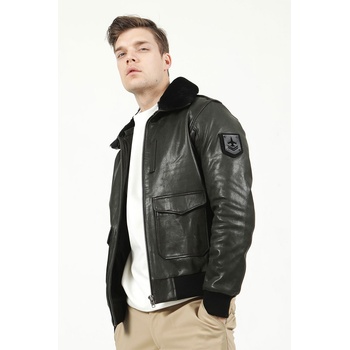 Jacket Club Dericlub Мъжко яке от естествена кожа - Тъмнозелено #323521 (323521_Тъмно зелен)