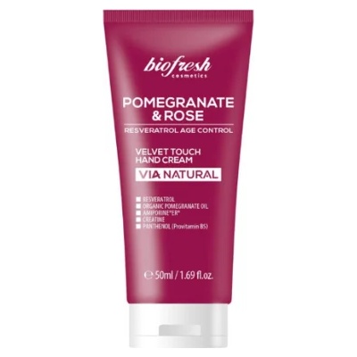 Biofresh Cosmetics Via Natural - Кадифен крем за ръце с роза и нар