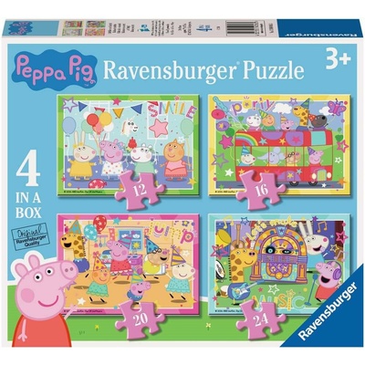 RAVENSBURGER Prasiatko Peppa na oslave 4v1 12,16,20,24 dielov
