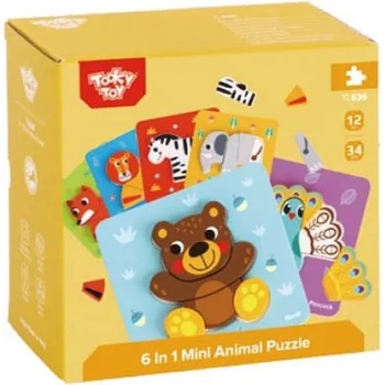 Tooky Toy Дървен 3D пъзел Tooky Toy - Animals, 6в1 (108992)