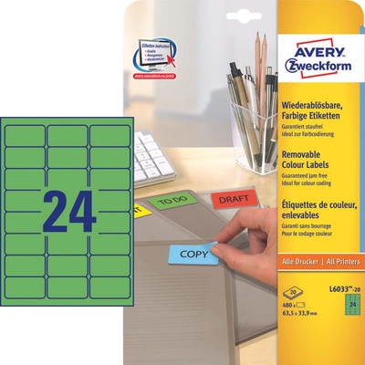 Avery Zweckform Mini etikety 20 listů zelené 63,5 x 33,9 mm L6033-20