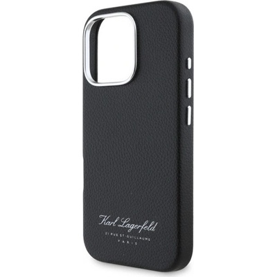 CG Mobile iPhone 16 Pro KARL LAGERFELD GRAINED PU HOTEL RSG силиконов протектор за телефон, удароустойчив, заден капак с кожен ефект, BLACK KLHCP16LPGWCMKHK (KLHCP16LPGWCMKHK)