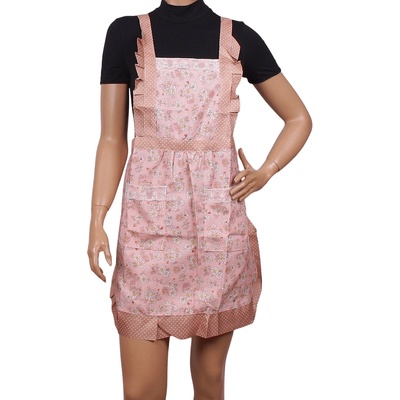 Готварска престилка в розово с цветя