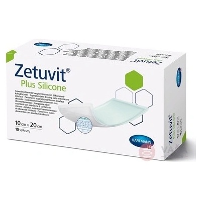 ZETUVIT Plus Silicone kompres sterilný 10 x 20 cm 10 ks
