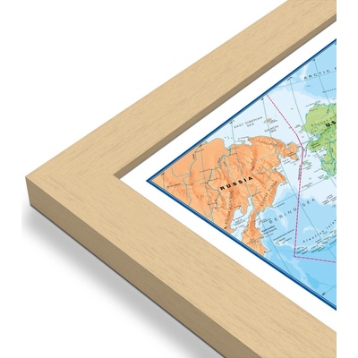 Maps International Svět - nástěnná politická mapa 195 x 120 cm (ANGL.) Varianta: mapa v dřevěném rámu, Provedení: Pegi přírodní