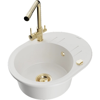 Mexen Kevin гранитна мивка с 1 отделение с дренаж и кухненски смесител Duero, бял - 6517-20-671600-50 (6517-20-671600-50)