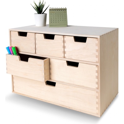 Dřevěný organizér Creative Deco 6 zásuvek na tužky a poznámkové bloky