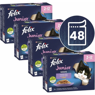 Felix Fantastic Junior hovädzie kura sardinky losos v želé 48 x 85 g