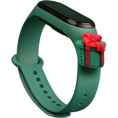 HQWear Резервна силиконова каишка Strap Xmas за Xiaomi Mi Band 4/Mi Band 3, Тъмнозелен-Подарък (KXG0022241)