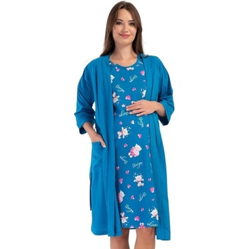 Петролено синя нощница и халат за кърмачки с мечета