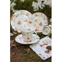 Isabelle Rose Porcelánový biely dezertný tanier FOREST PARTY s rozkošným motívom zvieratiek s priemerom 19 cm 35867