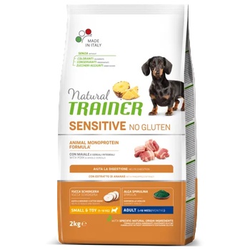 Natural Trainer Dog Sensitive No Gluten Mini Adult with Pork - храна за пораснали кучета, БЕЗ ГЛУТЕН, над 1 година, от мини породи, с чувствителни стомаси, с прасе - 2 кг, Италия - 925241