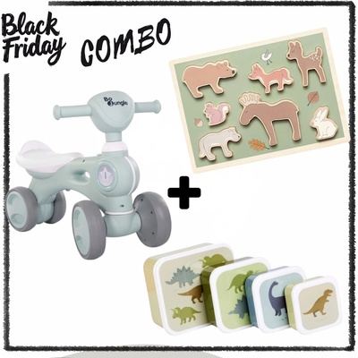 BF Combo: Bo Jungle: Музикално колело "Синьо" + Jabadabado: Дървен пъзел - Горски животни + A little lovely company: Сет от 4 кутии за храна (дизайн по избор) (BJ-B920050+JB-T278+SBSEDI38)