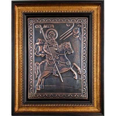 МЕДНА ИКОНА ГОЛЯМА С РАМКА СВЕТИ ВЕЛИКОМЪЧЕНИК МИНА