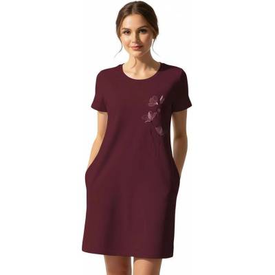 Памучна нощница в бордо с цветя