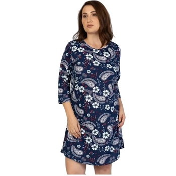 Макси нощница в тъмносиньо с цветя и орнаменти