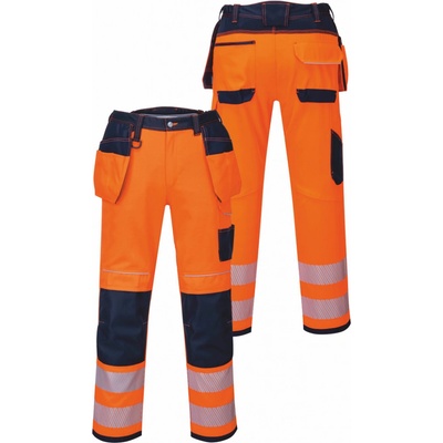 Portwest HiVis PW3 Holste nohavice oranžová tmavě modrá