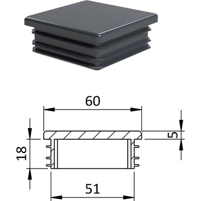 Krytka plastová 60 x 60 mm, antracit