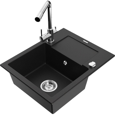 Mexen Enzo мивка от гранит с 1 отделение, сушилня и кухненски смесител Duero, черен - 6506-77-671600-00 (6506-77-671600-00)