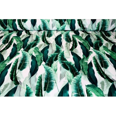 Mondo Italia Vzorovaná látka panama stretch palmové lístie MIGD949-3, šírka 150 cm Viacfarebná Šírka 150 cm