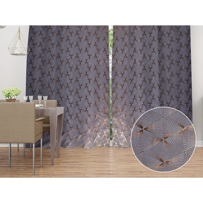 Biante Sametový závěs Isabela IBL-003 Rose Gold trojúhelníky na šedém - šířka 135 cm 135x210 cm