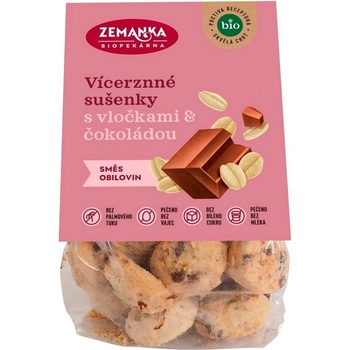 Viaczrnné bio sušienky s čokoládou a vločkami Zemanka 100 g