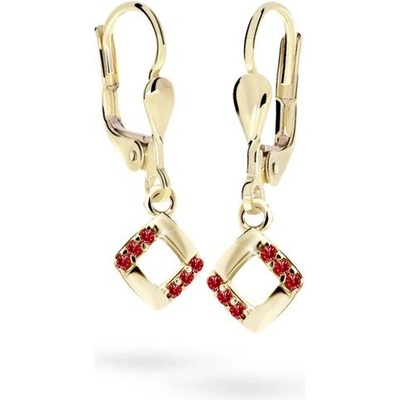 Danfil dětské náušnice C2268 ze žlutého zlata s kamínky Ruby Dark zapínání klapka