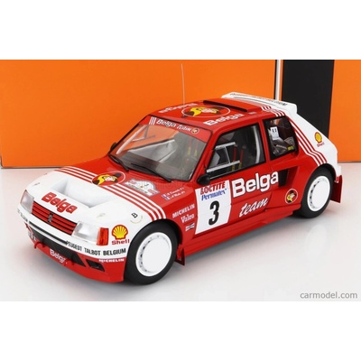Ixo-models Peugeot 205 T16 Belga N 3 Rally Ypres 1985 B.darniche A.mahe Červená Bílá 1:18
