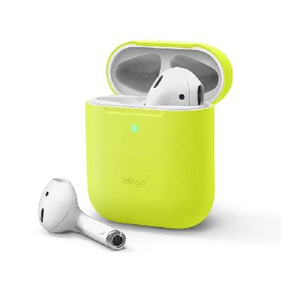 Тънък силиконов калъф за Apple Airpods и Apple Airpods 2 with Wireless Charging Case (жълт-фосфор) - Elago Airpods Skinny Silicone Case (EAPSK-BA-NYE)