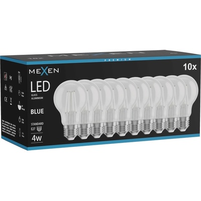 Mexen Vintis 10x LED филамент крушка E27, A60, 4W, 55 lm, синя - L150-E27-04XX-47x10 (L150-E27-04XX-47x10)