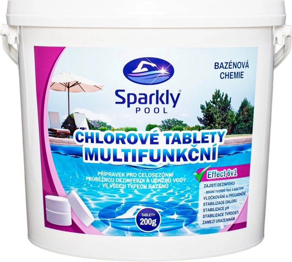 Tohle je absolutní vítěz srovnávacího testu - produkt Sparkly POOL Chlorové tablety multifunkční 6v1 MAXI 5 kg