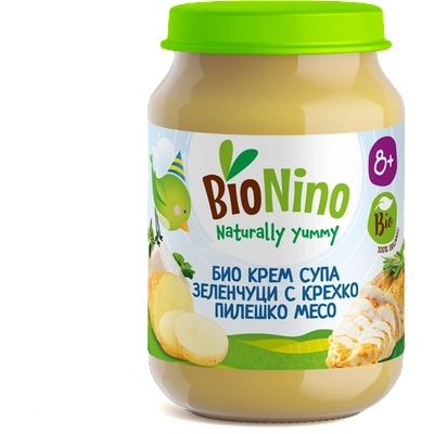 BioNino Био Крем Супа със Зеленчуци, Сирене и Пилешко Месо, 8+М 190гр (4217)
