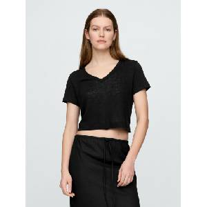 GAP Crop тениска от лен GAP GAP | Cheren | ЖЕНИ | XS