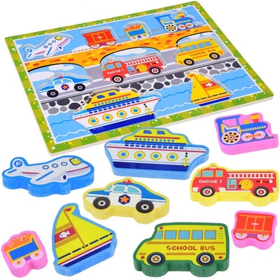 Inlea4Fun vkladačka puzzle 9 dielikov dopravné prostriedky