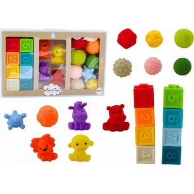 LEAN Toys Měkké vzdělávací bloky do koupele, 20 ks, zvířátka a tvary