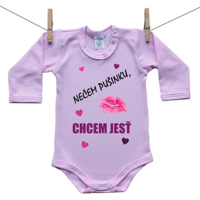 Boodyy Ružové Body s dlhým rukávom Nečem pusinku chcem jesť