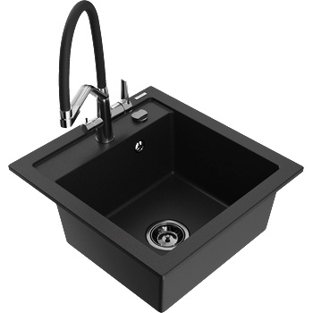 Mexen Vito кухненска мивка от гранит с 1 отделение и кухненски смесител Duo, черен - 6503-77-671701-07-B (6503-77-671701-07-B)