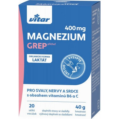 Vitar Magnézium 400 mg + vit.B6 + vit.C grep 20 x 2 g
