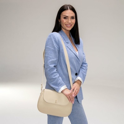 Wojewodzic Kvalitná crossbody kožená kabelka jemne béžová priečne telom 31967/FD05/Z