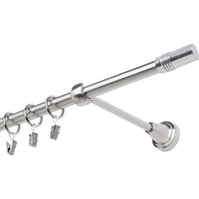 OK-GarnýžeCZ Garnýž kovová jednořadá 19mm Cylinder nerez 120 cm do stěny / kroužky s žabkou