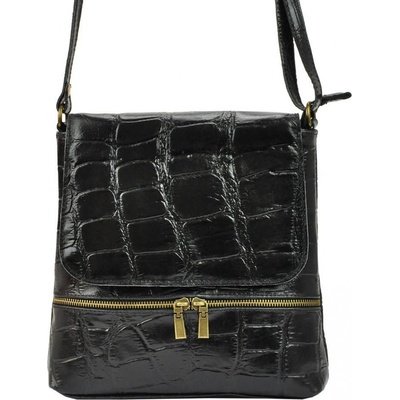 Borse In Pelle kožená dámská crossbody kabelka v kroko designu černá