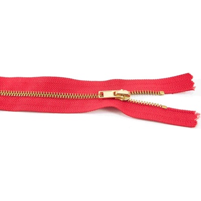 Nedeliteľný kovový mosadzný zips č.3 viac farieb - dĺžka (10 - 25 cm) 22 cm Červená
