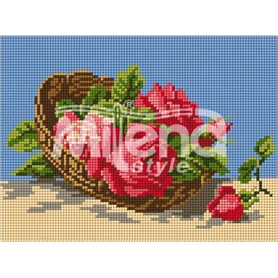 Milena Style Кошница с червени рози - гоблен с щампа с конци Ariadna