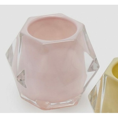 Skleněný svícen Diamond růžový/žlutý/modrý 1ks, 8,5x10,5 cm - Růžový