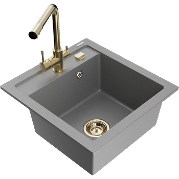 Mexen Vito кухненска мивка гранитна с 1 корито с кухненска батерия Duero, сива - 6503-71-671600-50 (6503-71-671600-50)