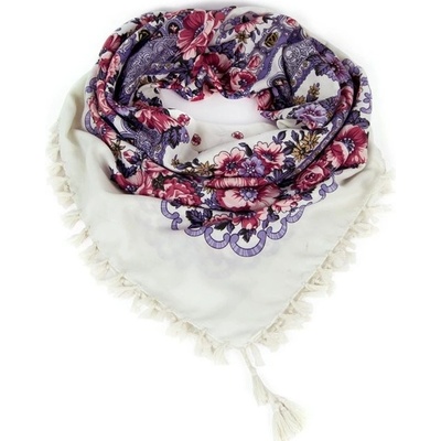 ArtOfPolo folková šatka s kvetmi biela