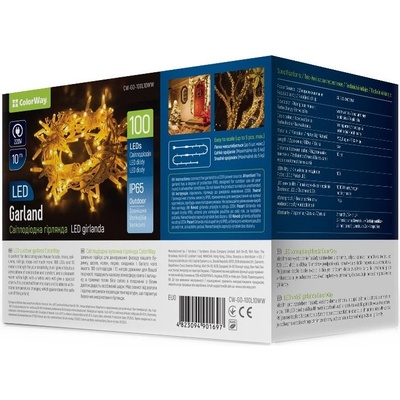 COLORWAY LED řetěz IP65 100 LED délka 10m teplá bílá napájení AC 220V 6W CW-GO-100L10WW