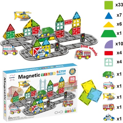 Mamido Magnetická stavebnica mesto 70 ks Služobné vozidlá XL MT1440