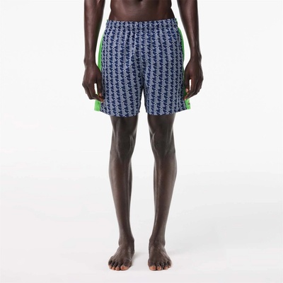 Lacoste Mid Length Monogram Print Swim Trunks - Multi colour