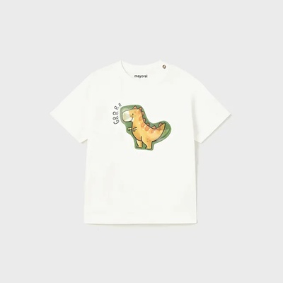 MAYORAL Тениска с къс ръкав с лентикулярна апликация на динозавър за бебе момче Майорал в цвят сметана